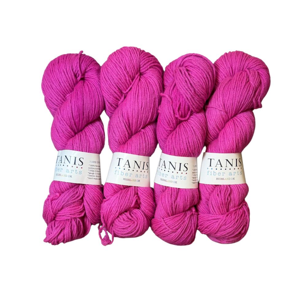 Tanis Fiber Arts Flamingo Hand Dyed Highland DK 4 Full Skeins Wool Yarn 984 Yds